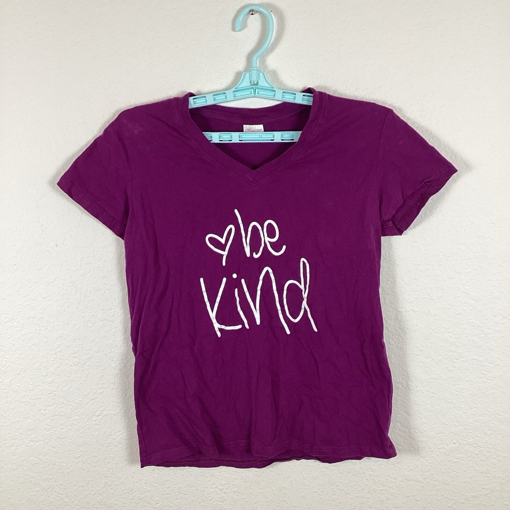 Moms Care Womens Shirt Top Sz S Short Sleeve Soft V Neck Pullover Be Kind